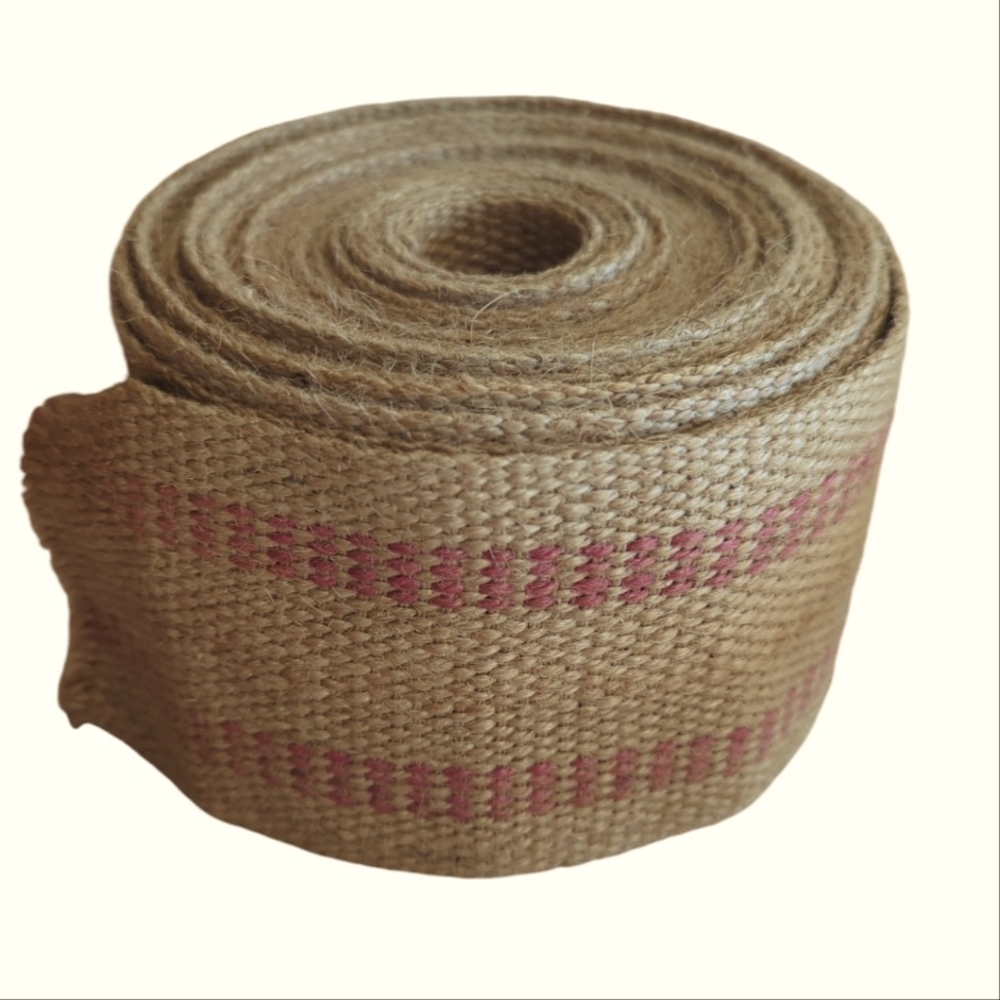 Upholstery Craft Jute Webbing Ribbon 27 yds x 3.5" Wide Tan Red